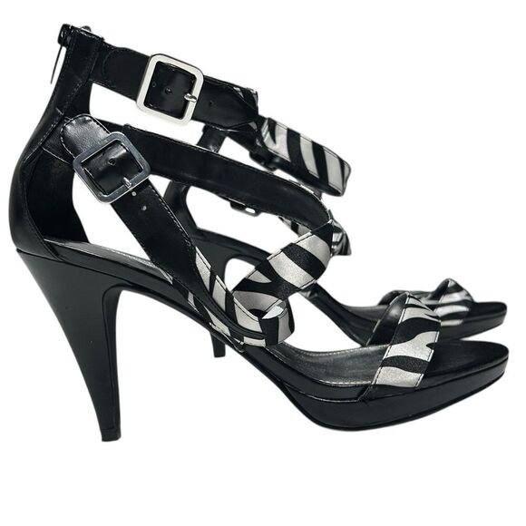 Apostrophe Black and White Zebra Print Strappy Heels Size 9.5 - Picture 1 of 13
